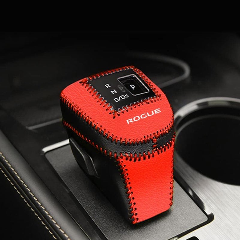 XITER Automatic Gear Shift Knob Cover Leather Boots Shift Lever Protector Trim for Nissan Rogue 2021 2022 2023 2024 2025 2026 Interior AccessoriesRedBlack